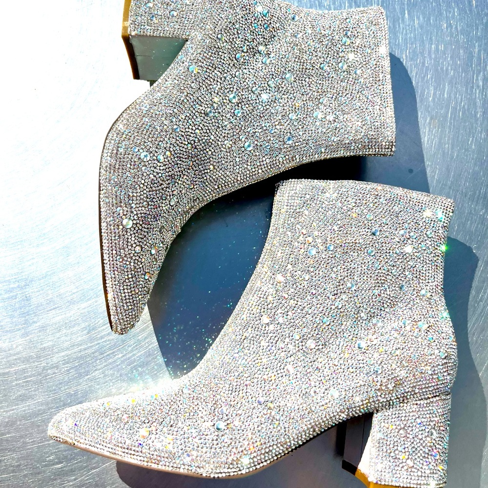 Betsey Johnson Silver Crystal Embellished Ankle Booties